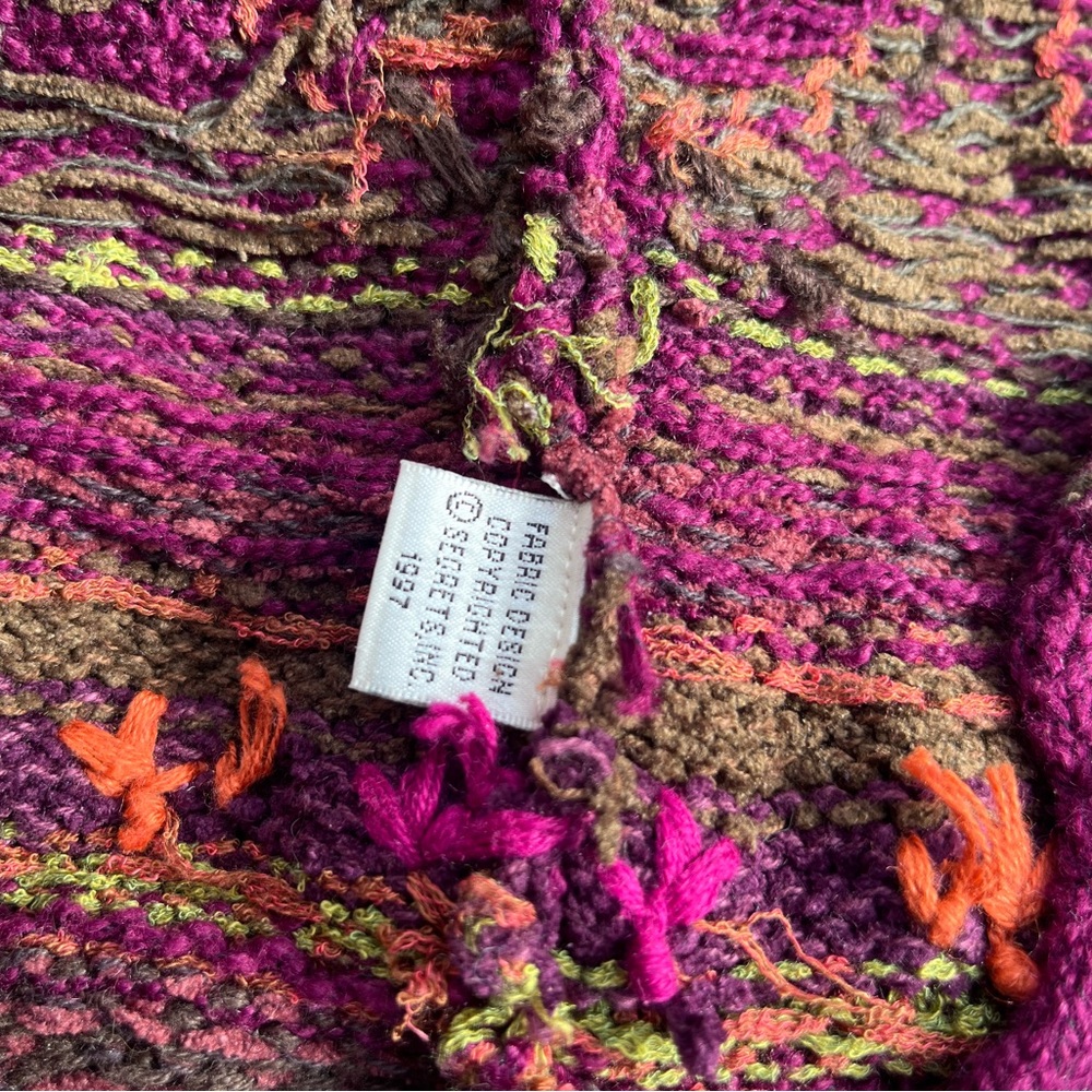 VTG 1997 Hand knit Burgundy Autumn Leaf Long Cardigan Sigrid Olsen sz XL - Picture 10 of 10